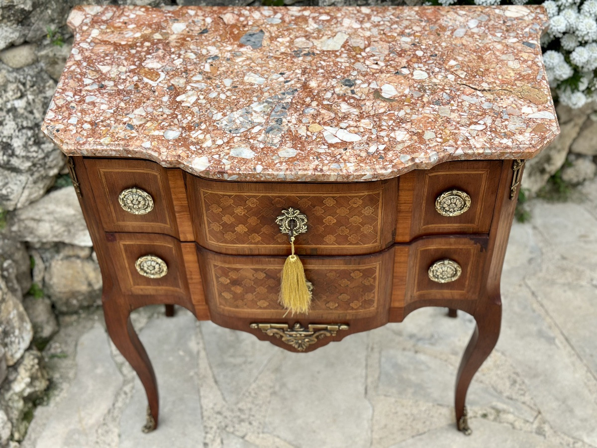 Small Chest Of Drawers In Transition Style Wood Marquetry.-photo-4