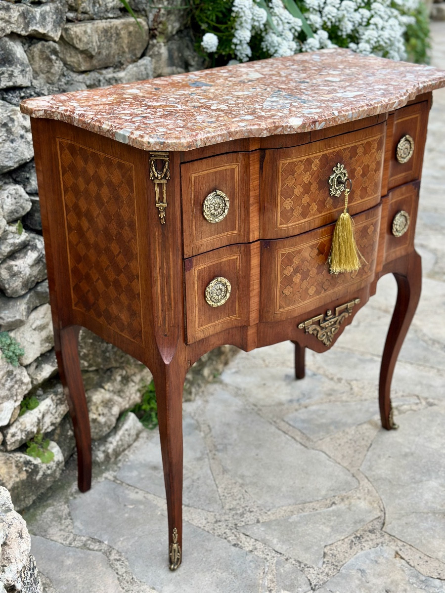 Small Chest Of Drawers In Transition Style Wood Marquetry.-photo-2