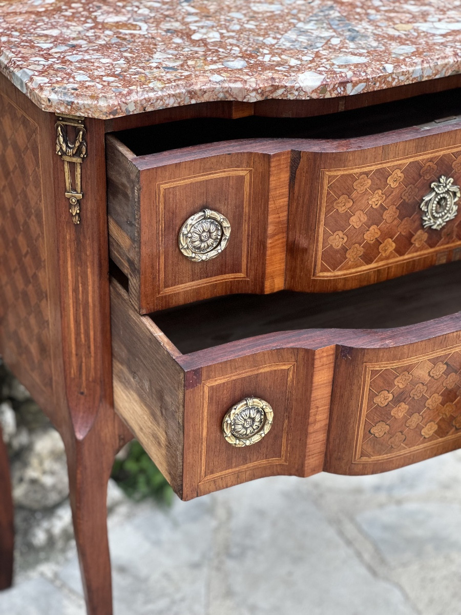Small Chest Of Drawers In Transition Style Wood Marquetry.-photo-4