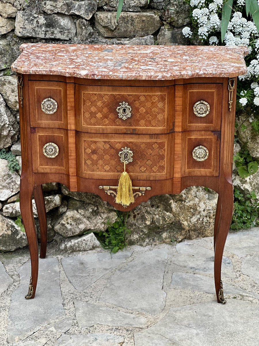 Small Chest Of Drawers In Transition Style Wood Marquetry.-photo-5