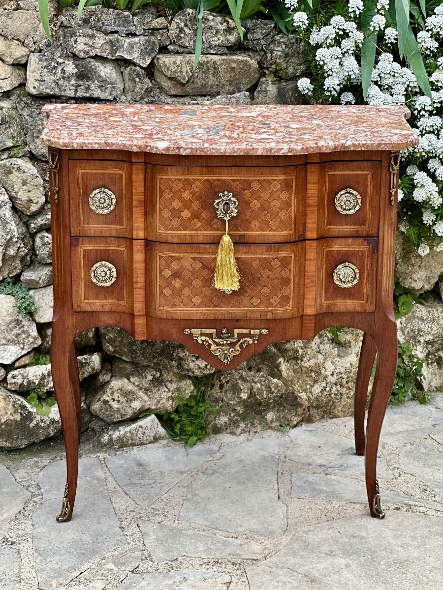 Small Chest Of Drawers In Transition Style Wood Marquetry.-photo-6