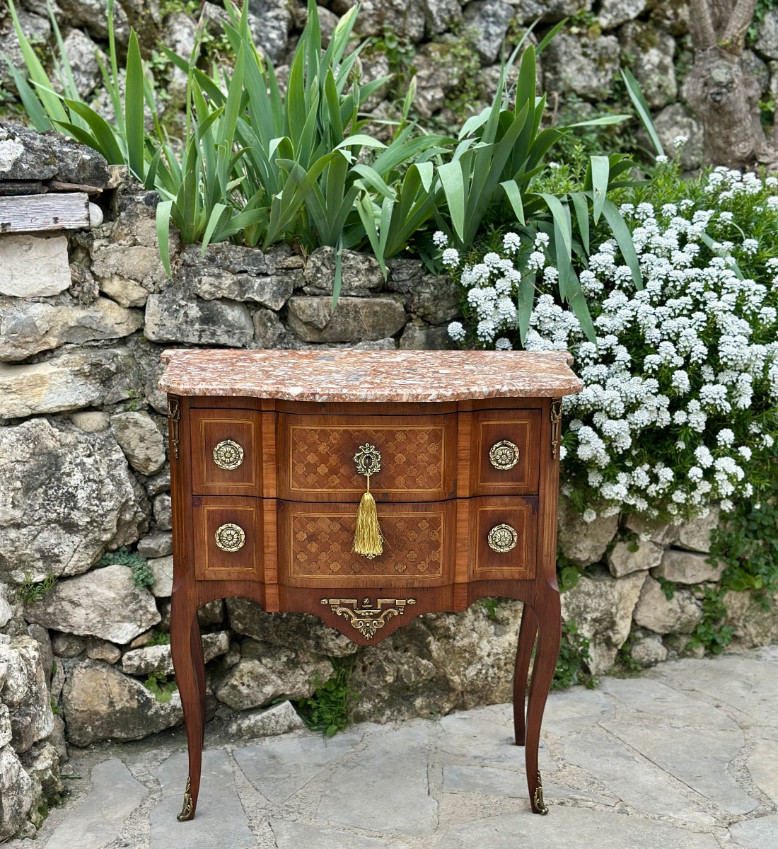 Small Chest Of Drawers In Transition Style Wood Marquetry.