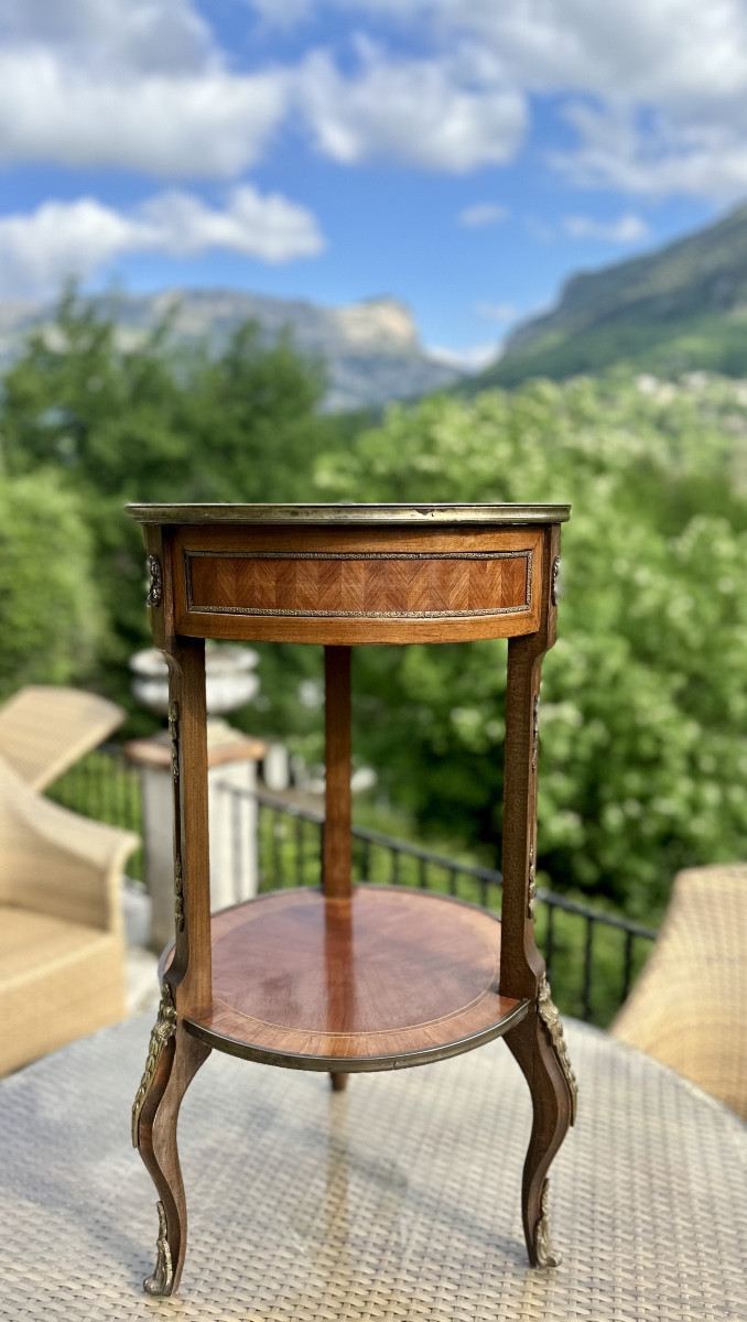 Small Louis XV Style Marquetry Pedestal Table, 20th Century..-photo-2