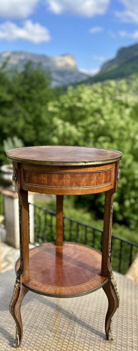 Small Louis XV Style Marquetry Pedestal Table, 20th Century..-photo-3