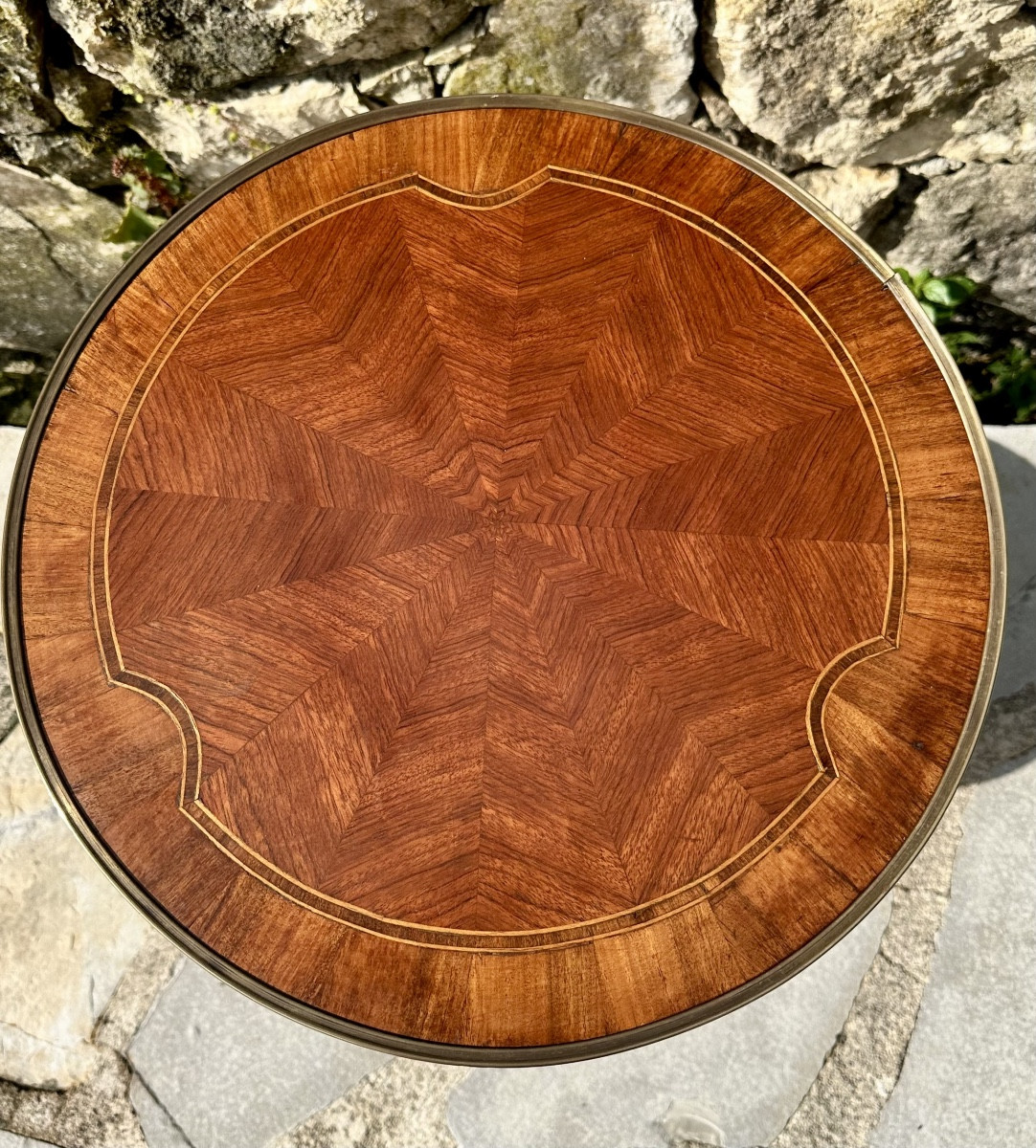 Small Louis XV Style Marquetry Pedestal Table, 20th Century..-photo-4