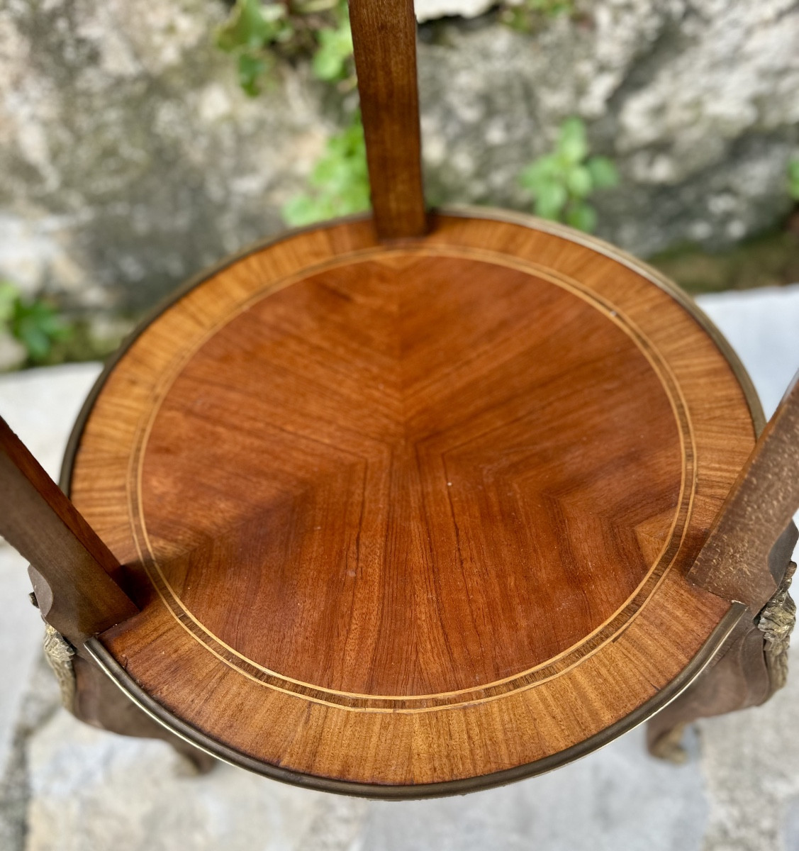 Small Louis XV Style Marquetry Pedestal Table, 20th Century..-photo-1