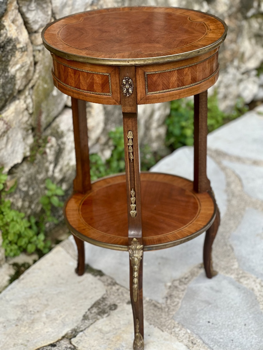 Small Louis XV Style Marquetry Pedestal Table, 20th Century..-photo-2