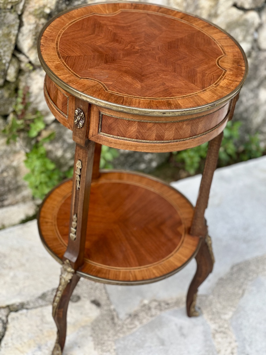 Small Louis XV Style Marquetry Pedestal Table, 20th Century..-photo-3