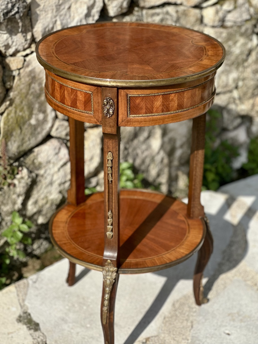 Small Louis XV Style Marquetry Pedestal Table, 20th Century..-photo-6