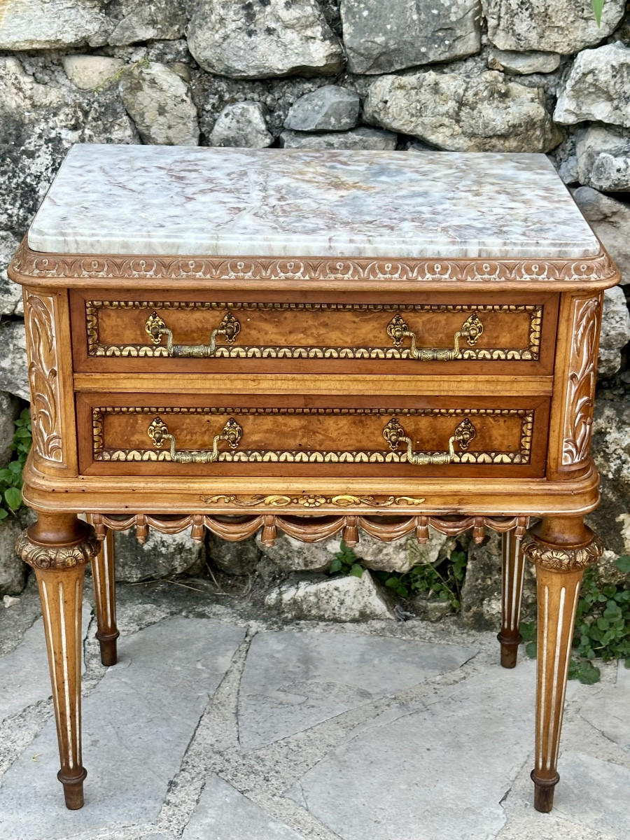 Pair Of Small Louis XVI Style Burrwood Chests Of Drawers Or Bedside Tables, 20th Century.-photo-7