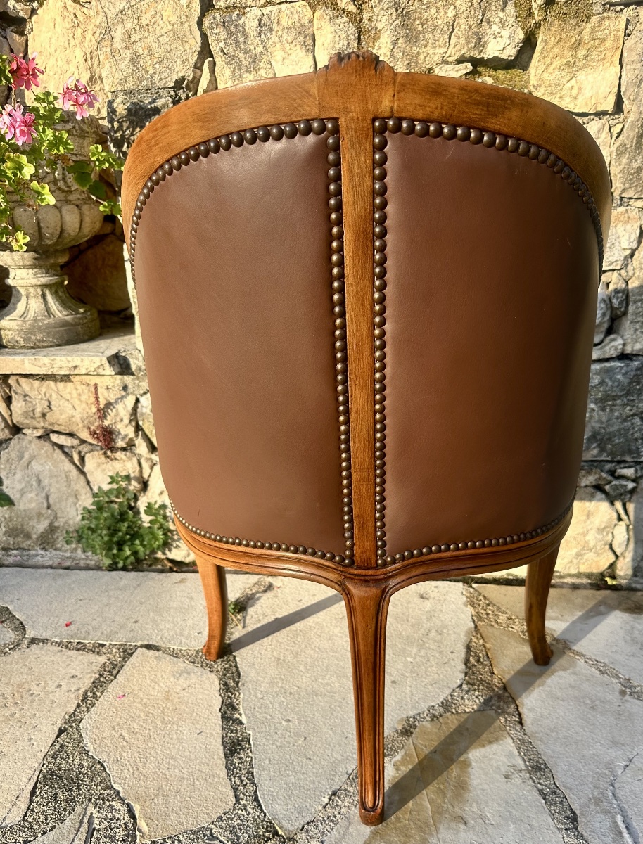 Fauteuil de Bureau de style Louis XV en bois naturel mouluré. Époque XIX eme siècle.-photo-4