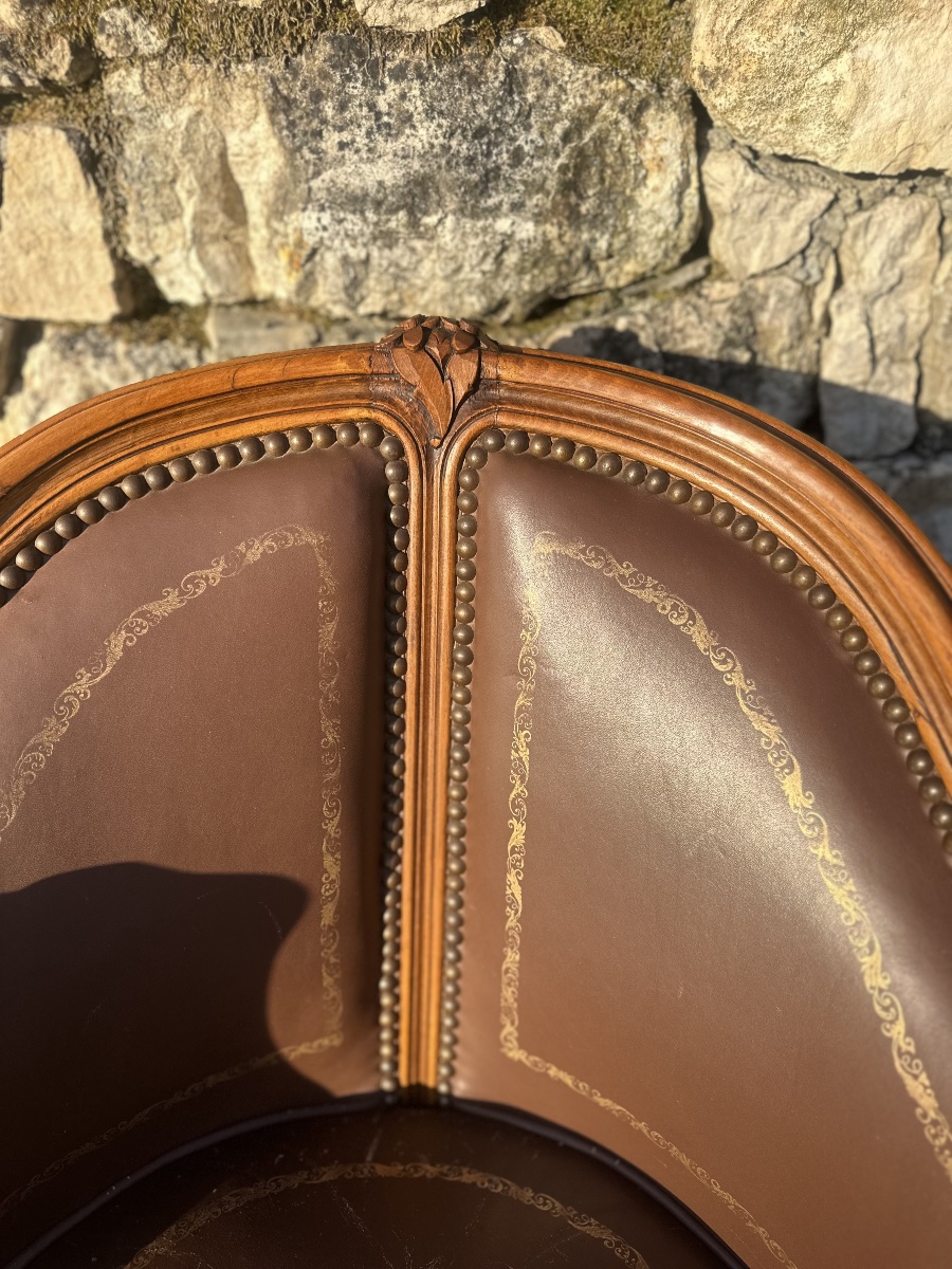 Fauteuil de Bureau de style Louis XV en bois naturel mouluré. Époque XIX eme siècle.-photo-1