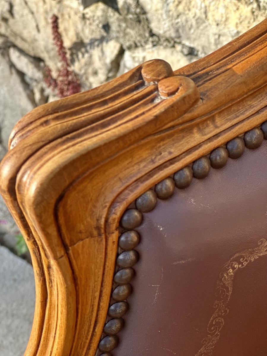 Fauteuil de Bureau de style Louis XV en bois naturel mouluré. Époque XIX eme siècle.-photo-3