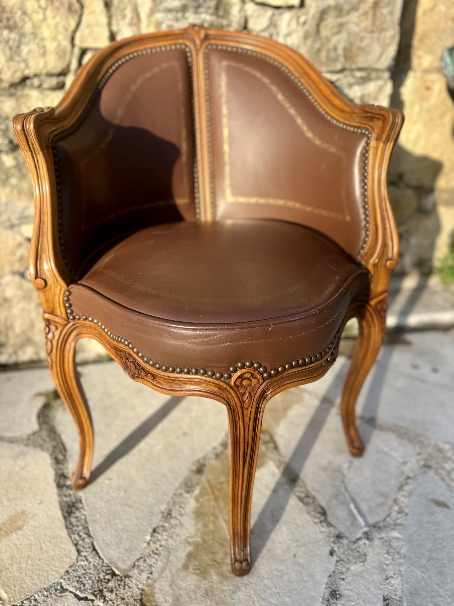 Fauteuil de Bureau de style Louis XV en bois naturel mouluré. Époque XIX eme siècle.-photo-5