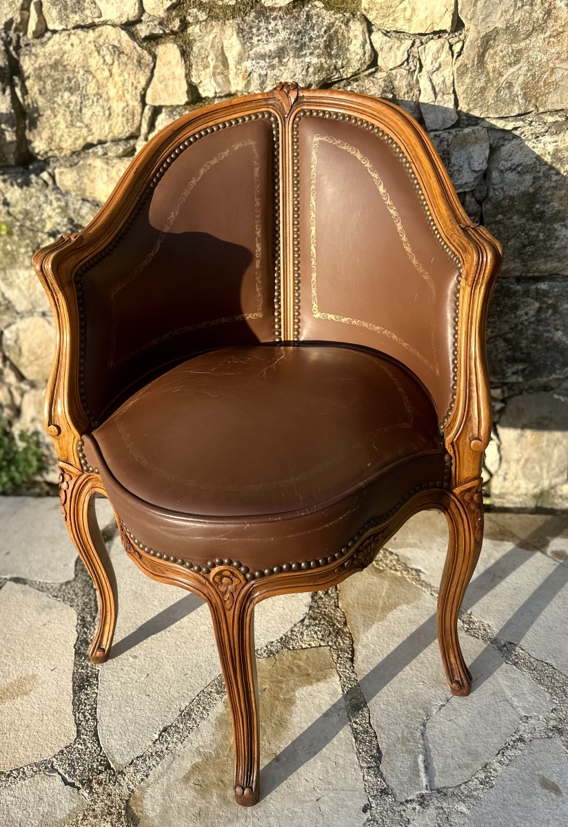 Fauteuil de Bureau de style Louis XV en bois naturel mouluré. Époque XIX eme siècle.-photo-7
