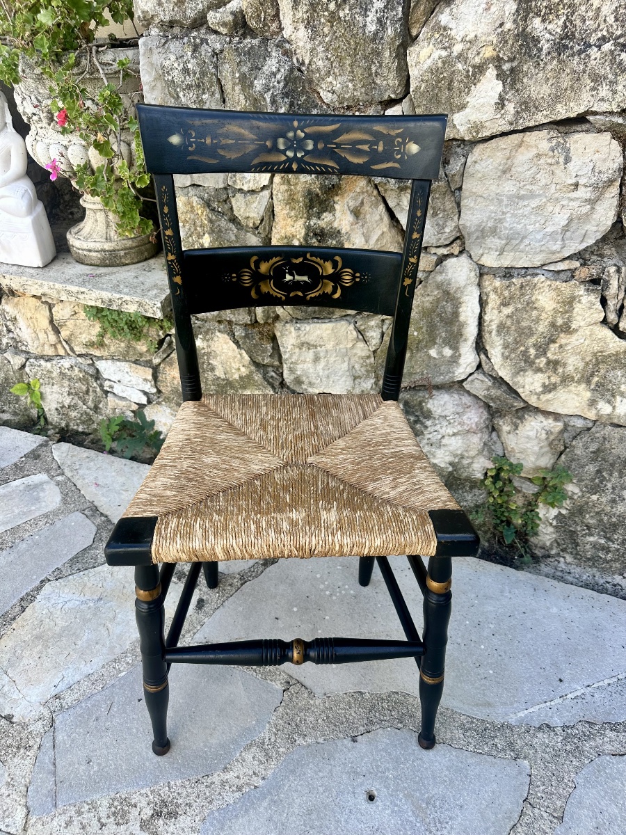 Painted Wooden Chair In The Hitchcock Style; 20th Century.-photo-4