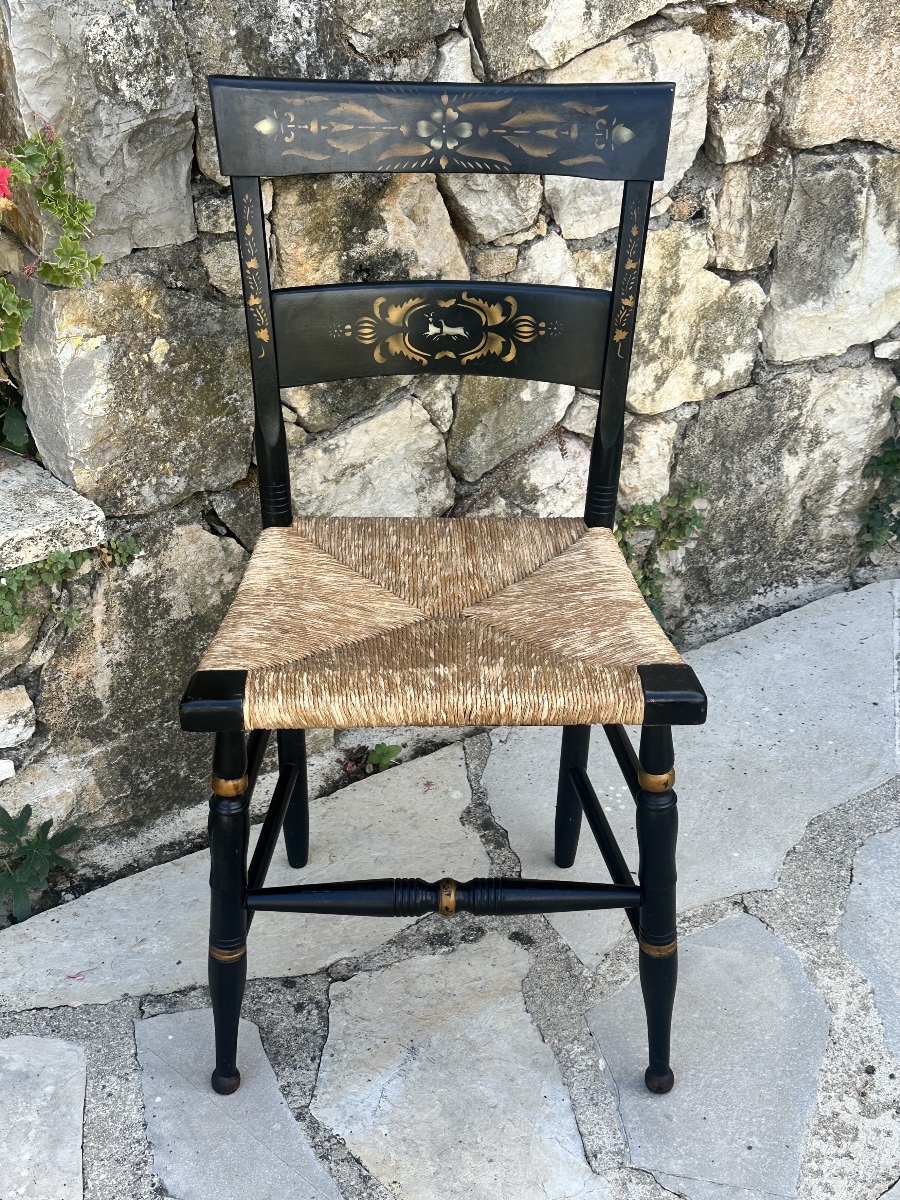 Painted Wooden Chair In The Hitchcock Style; 20th Century.-photo-3