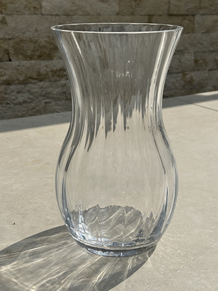 Grand vase en Cristal Cannelé de la maison Daume  France. Époque XX eme siècle.-photo-4
