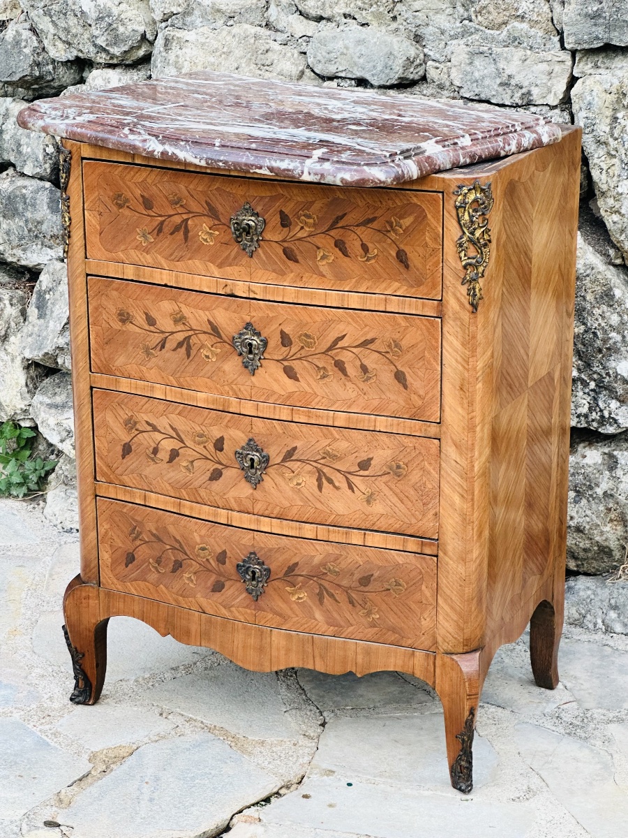 Chiffonnière en Marqueterie  Époque Louis XV. Estampillée Boudin Léonard.-photo-3