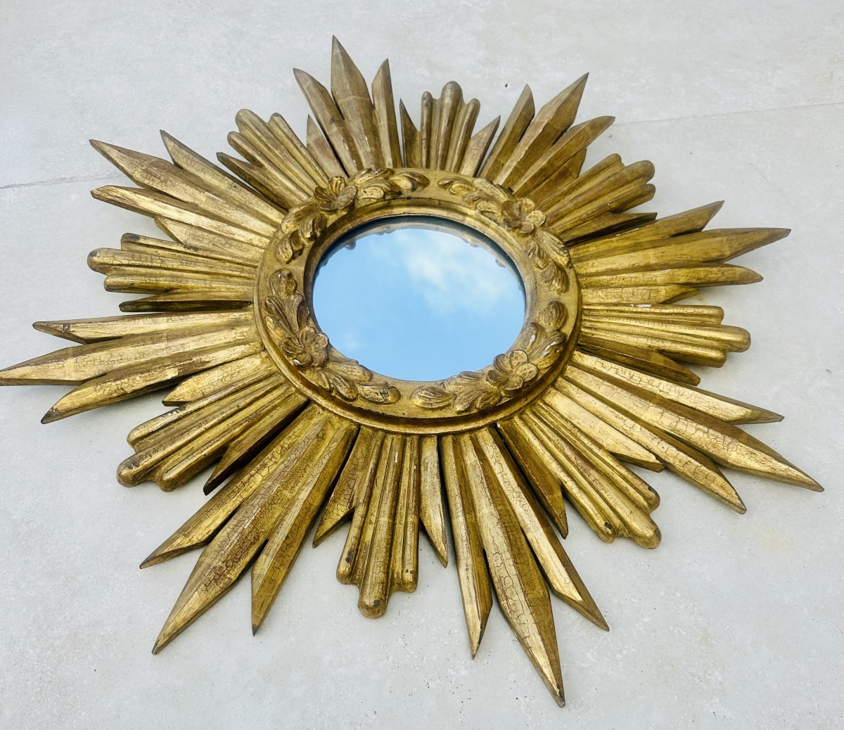 Large Sun Mirror In Gilded Carved Wood, 20th Century.-photo-2