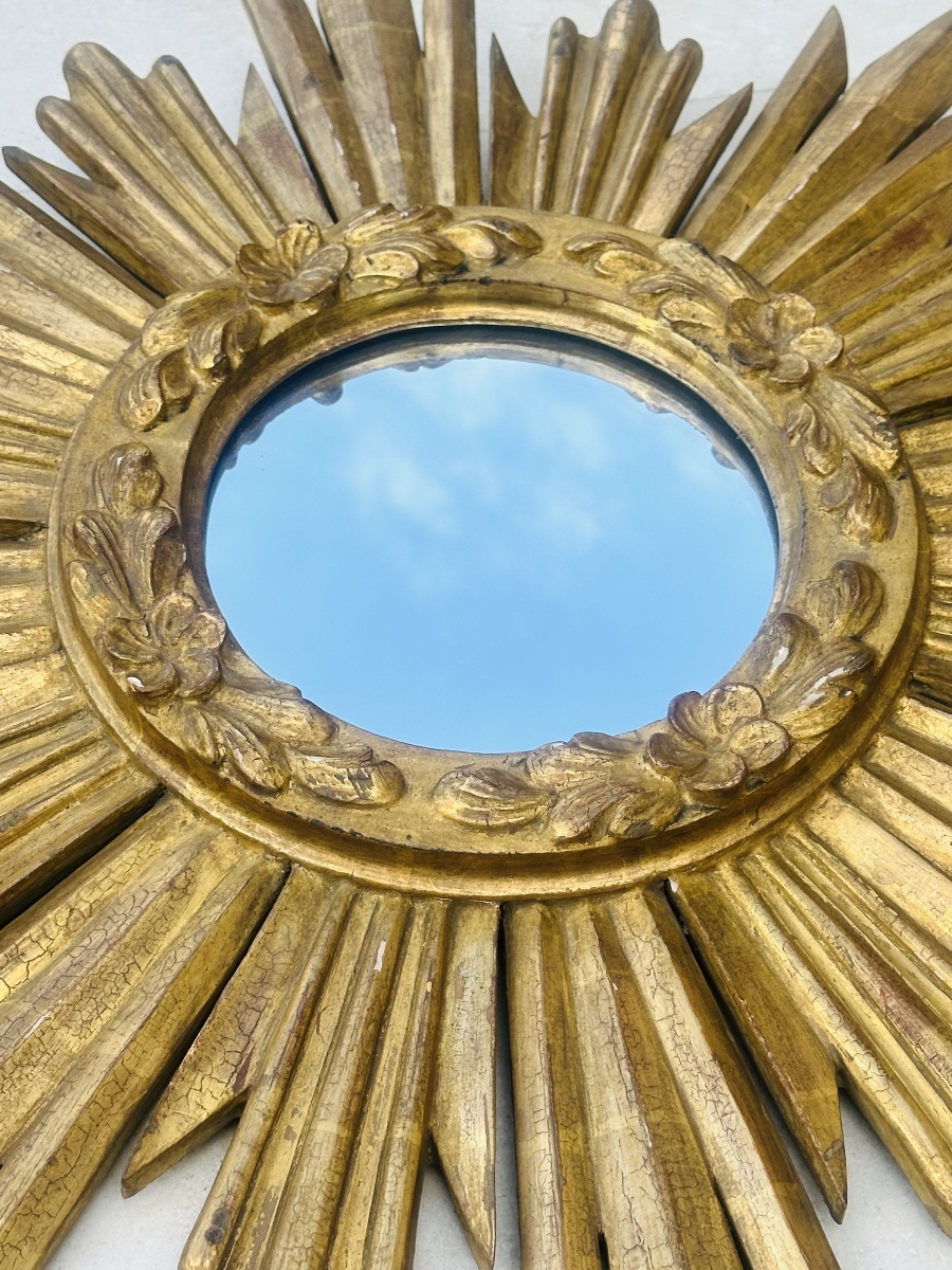 Large Sun Mirror In Gilded Carved Wood, 20th Century.-photo-4