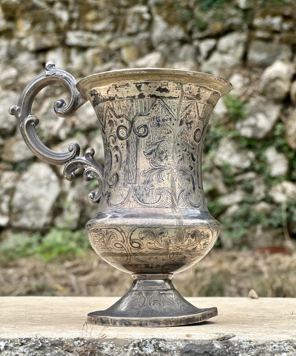 Gobelet /Tasse à vin en Argent Massif Finement ciselé, Gravé  et Niellé daté 1849.Russie.-photo-4