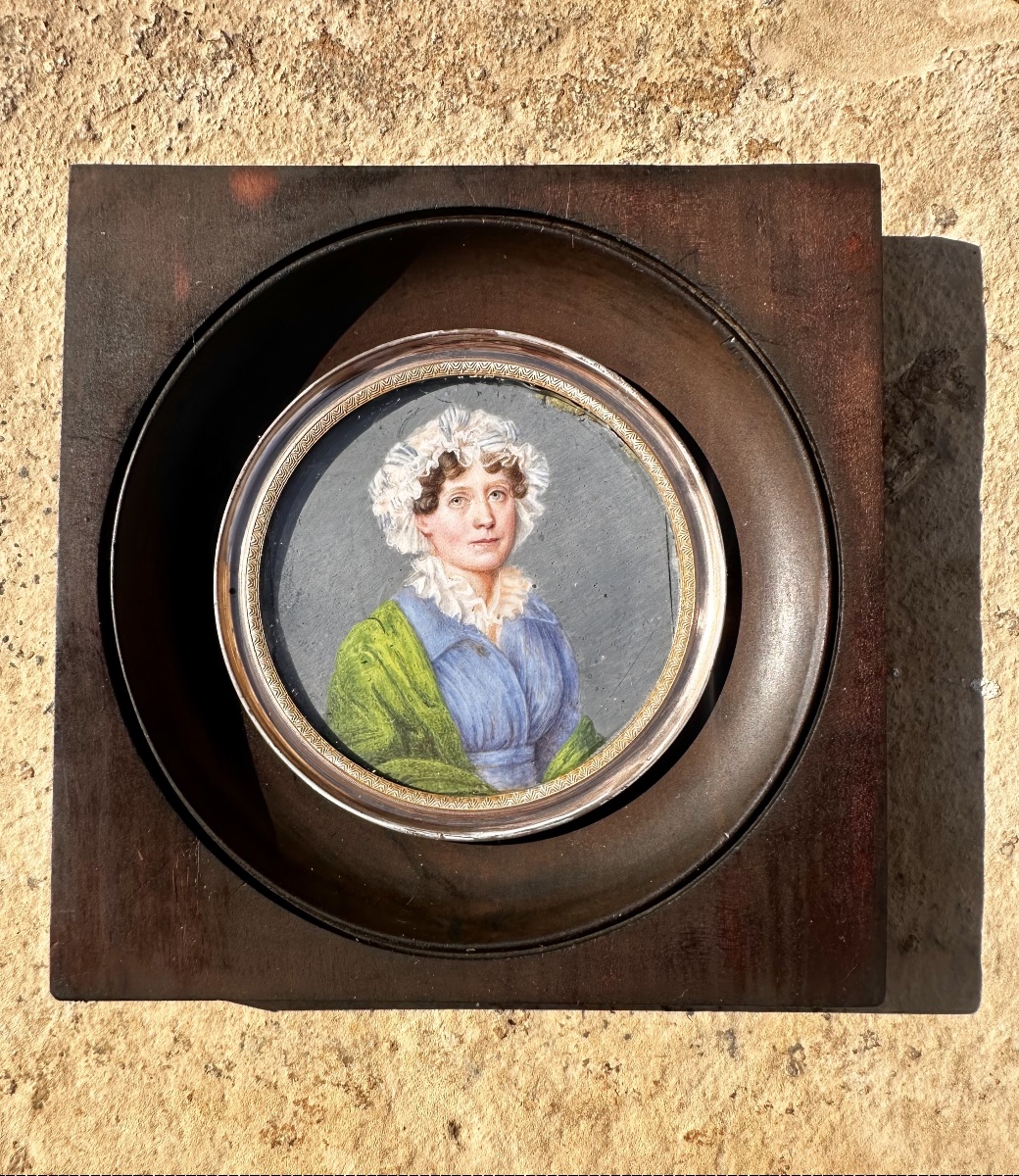Portrait miniature de femme, vers 1810/1820. Époque Restauration .-photo-4