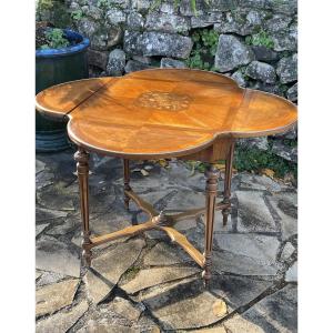 Center Table Decorated With Marquetry Of Leaves And Flowers In Louis XVI Style 19th Century