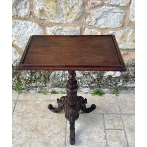 Tripod Pedestal Table In Solid Oak, 19th Century