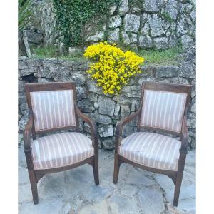 Pair Of Mahogany Armchairs From The Restoration Period 