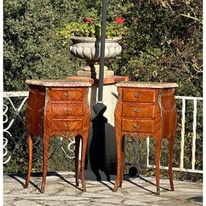 Pair Of Louis XV Style Rosewood Marquetry Bedside Tables, 20th Century 