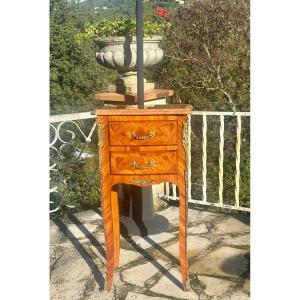 Small Bedside Table In Precious Wood Marquetry, Louis XV Style, 20th Century 