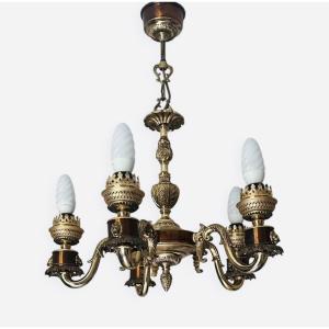 Empire Style Bronze And Copper Chandelier, 20th Century 