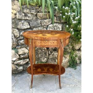 Louis XV Style Inlaid Precious Wood Pedestal Table, 19th Century.