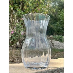 Large Fluted Crystal Vase By Daume, France. 20th Century.