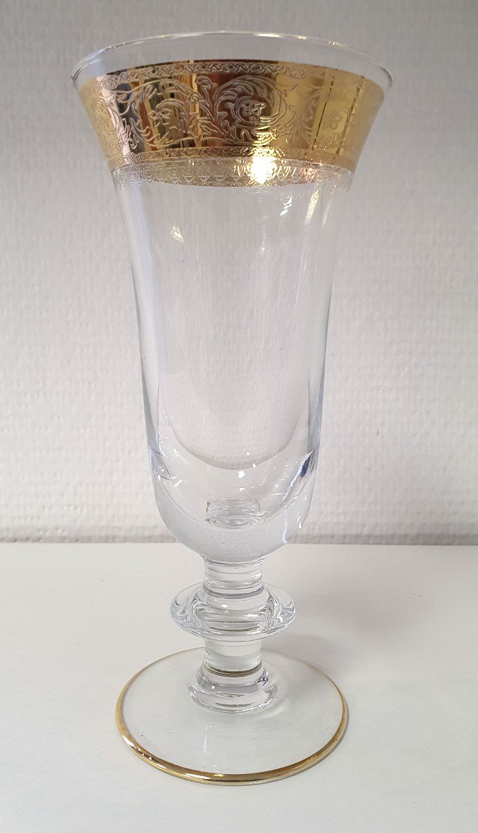 6 Italian Tuscan Crystal Flutes - Campana Model - 24 Carat Fine Gold - Handmade-photo-2