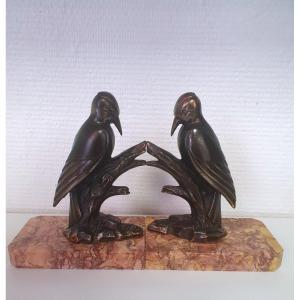 Pair Of Art Deco Woodpecker Bookends