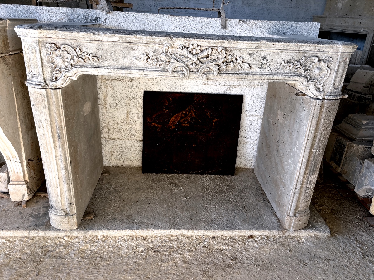 18th-century Limestone Fireplace