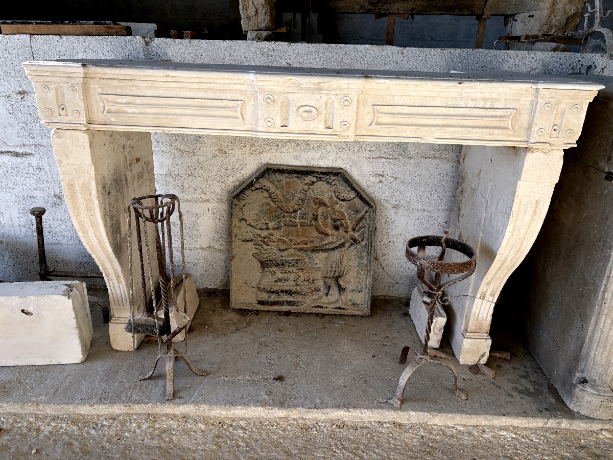 Louis XVI Style Limestone Fireplace