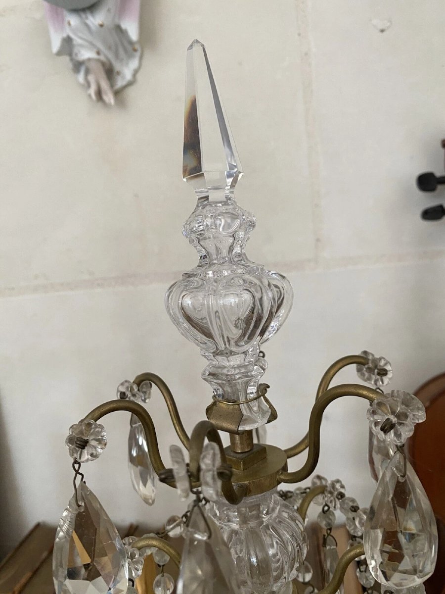 Paire de girandoles de style Louis XVI en bronze et d&eacute;cor de cristal en pampilles, vers 1900-photo-7