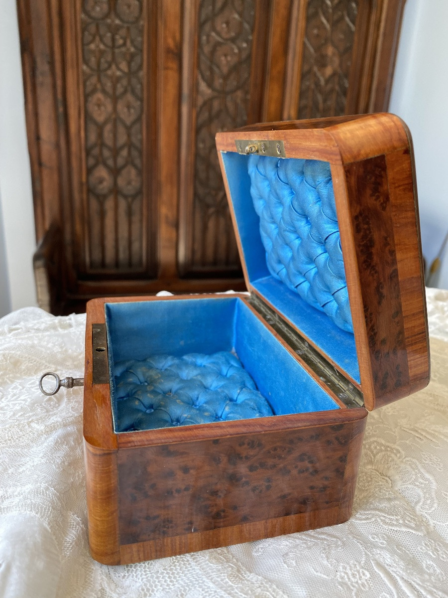 Coffret à bijoux en bois de placage de loupe de noyer, marqueterie Boulle Napoléon III-photo-2