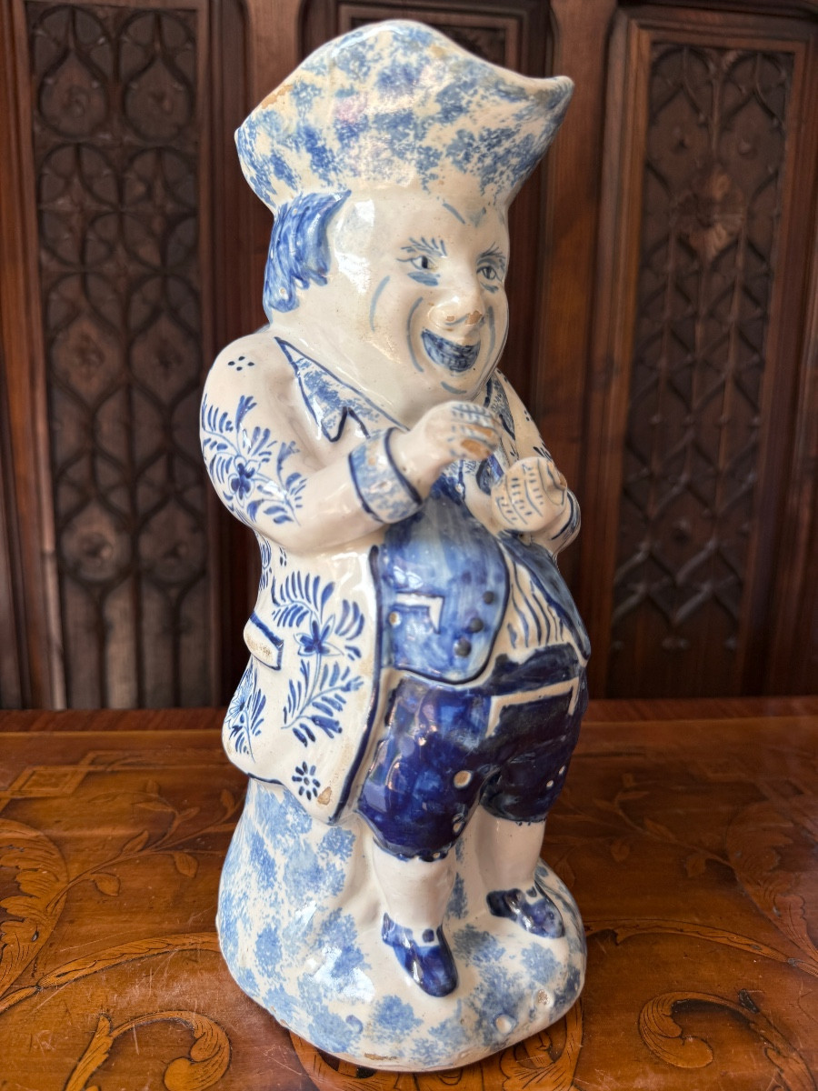 Jacquot Anthropomorphic Pitcher In Blue Glazed Earthenware, Delft, Late 18th Century, Early 19th Century-photo-4