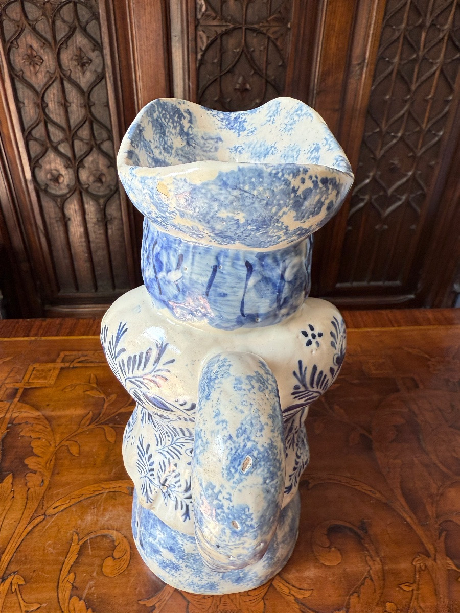 Jacquot Anthropomorphic Pitcher In Blue Glazed Earthenware, Delft, Late 18th Century, Early 19th Century-photo-3