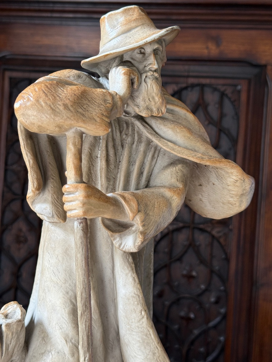 SEVRES Sculpture en gr&egrave;s d&#039;un berger sur socle en bois, Sign&eacute;e D. Vincent,  S&egrave;vres, Vers 1900-photo-7