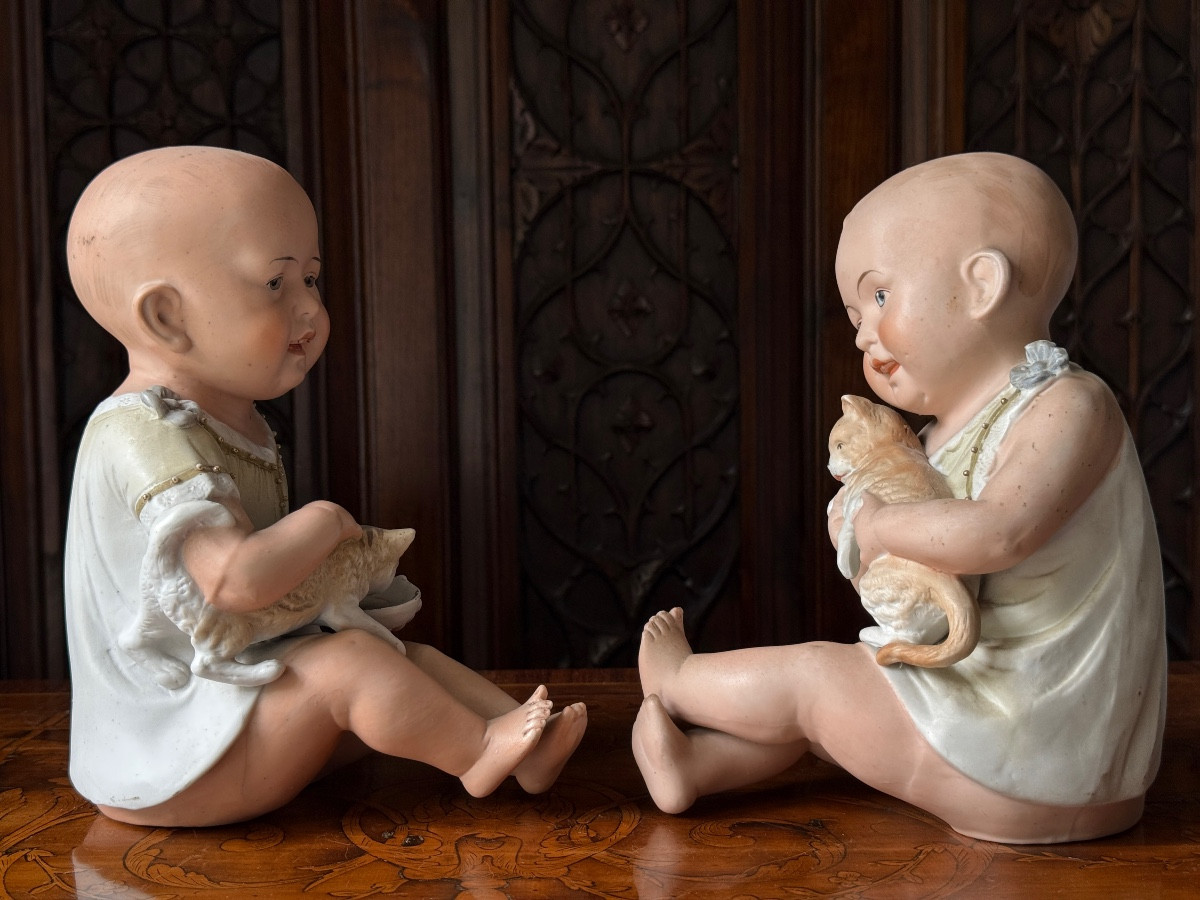 Paire de Bébés Piano en biscuit- figurine décorative - Allemagne fin XIXe siècle-photo-4