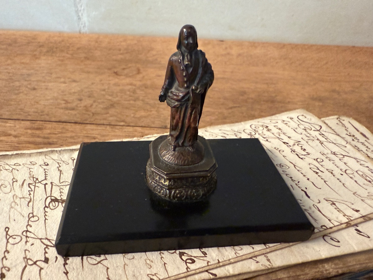 Bronze Figurine Paperweight Of Napoleon I, Marble Base, 19th Century-photo-1