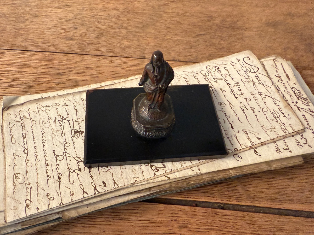 Bronze Figurine Paperweight Of Napoleon I, Marble Base, 19th Century-photo-5