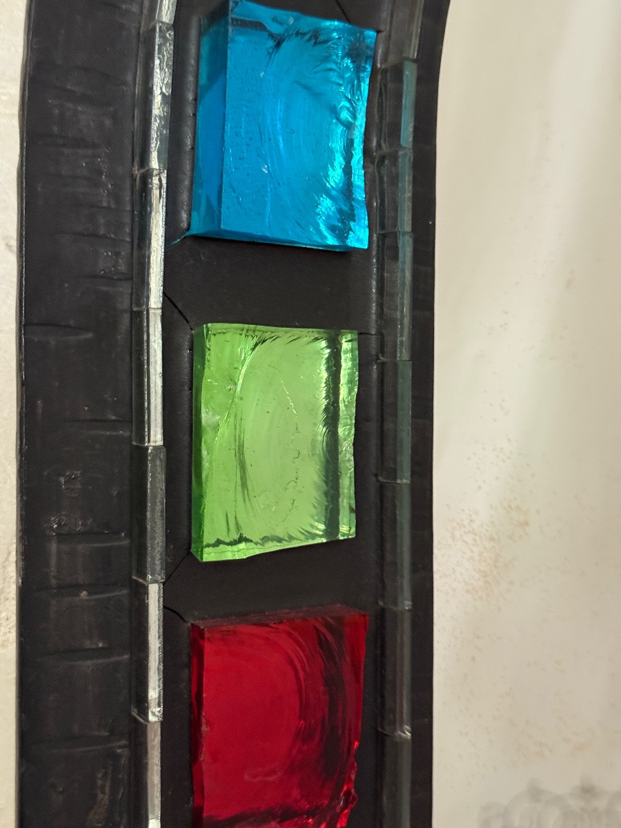 Wrought Iron Mirror Surrounded By Raw Colored Glass Cabochons - 1970s - France-photo-5