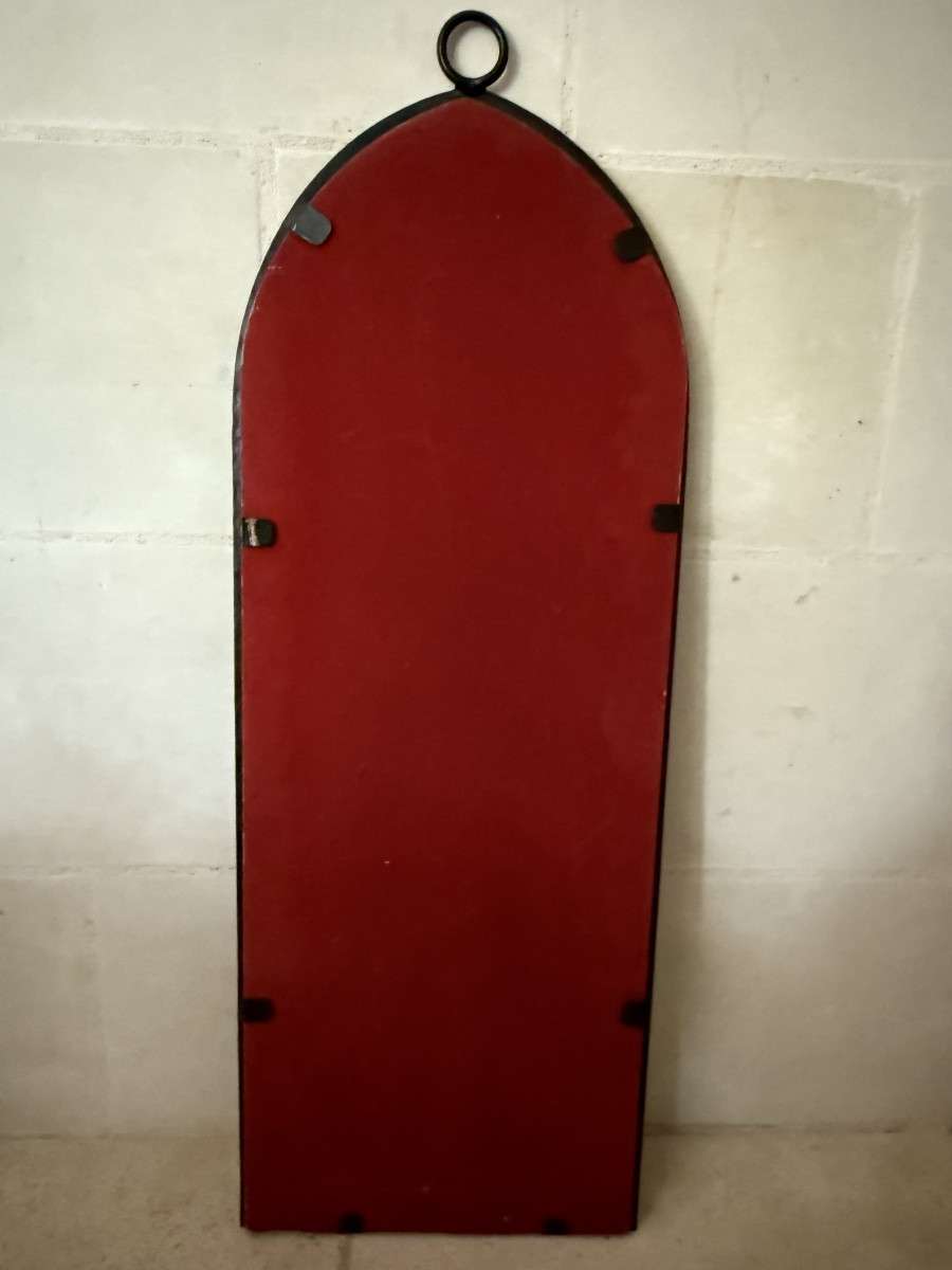 Wrought Iron Mirror Surrounded By Raw Colored Glass Cabochons - 1970s - France-photo-6