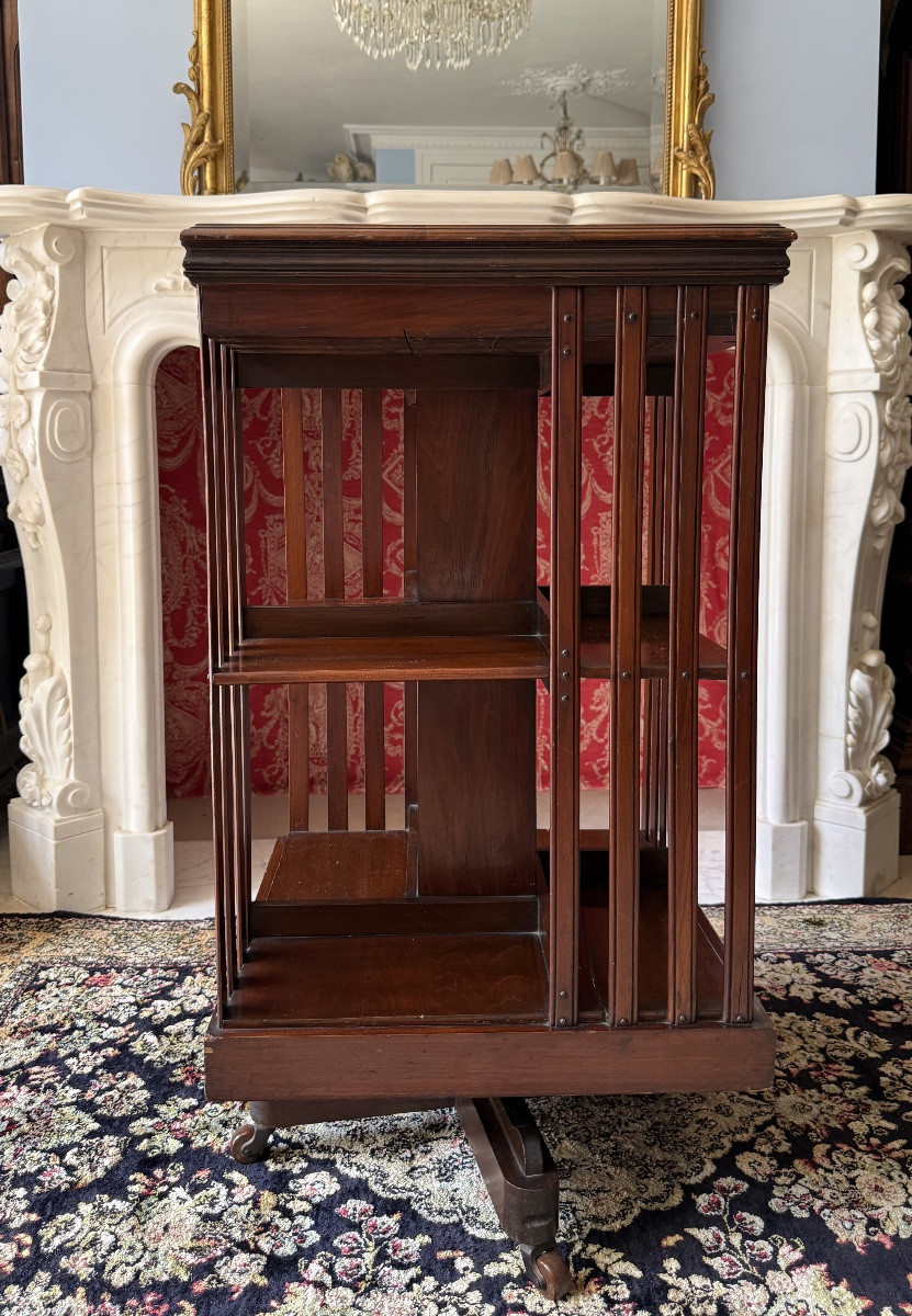 English Mahogany Revolving Bookcase - 20th Century-photo-3